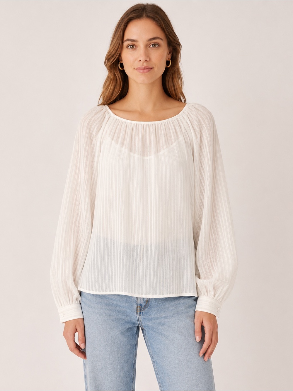 J.Crew White Tie-Back Shadow Stripe Flax Blend Top Size Large NWT